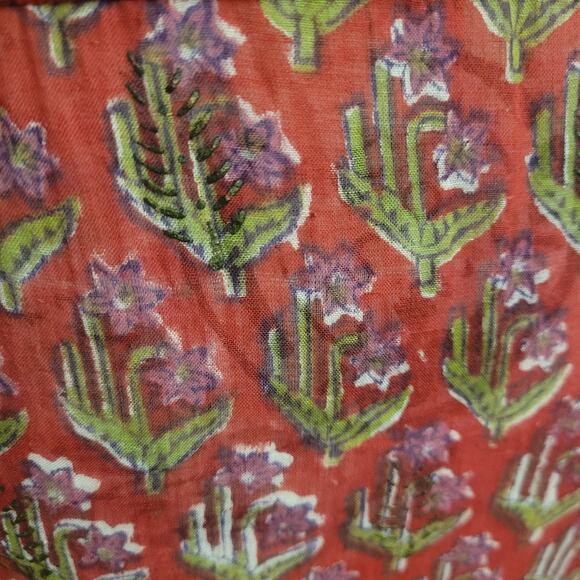 Vintage 70's Bohemian Starina Paris Indian Cotton Sheer Gauze Red Dress Boho M - Picture 8 of 15